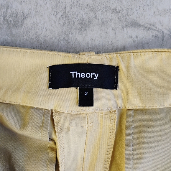 Theory Wide Leg Trouser Pants Womens 2 Khaki Beige Career Office Work Cotton - Picture 9 of 14